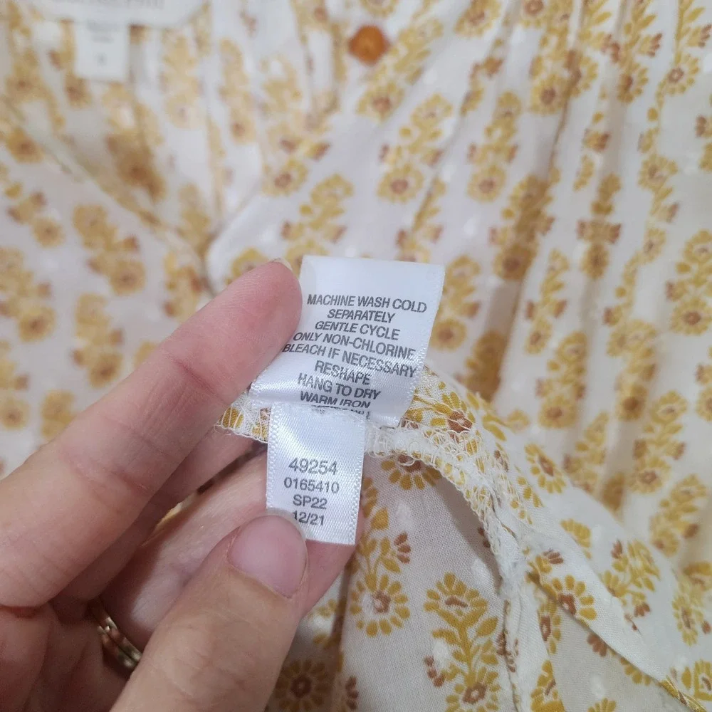 Garnet Hill White Yellow Floral Print V Neck 3/4 Sleeve Modal Blouse Top Size S - Picture 7 of 10